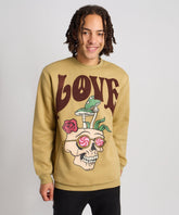 Love Hate Front and Back Chenille Patched Crewneck - Khaki